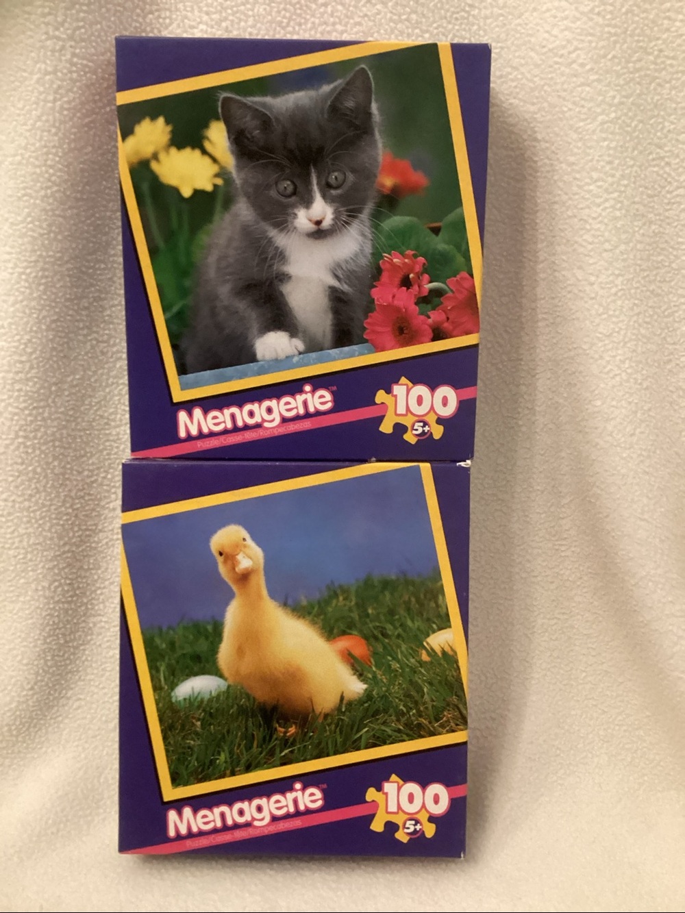 Baby Animals 100 Piece Puzzles ~ Kitten ~ Duckling ~ Menagerie 2 ct